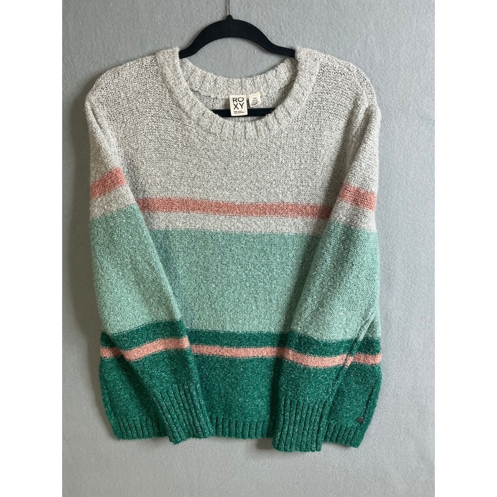 Roxy Sweater Women's Large Striped Knit Sweater Pullover Crew Neck‎ Casual Comfy